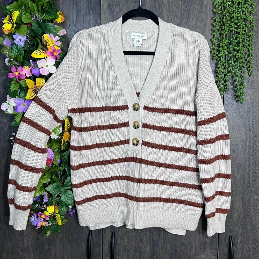 -Rachel Zoe Chunky Knit Long Sleeve Ribbed Cardigan Size Medium